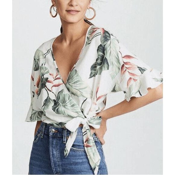 Rails Athena Wrap Top In Ivory Birds Of Paradise Blouse Size Medium, MSRP $148 - Picture 2 of 2